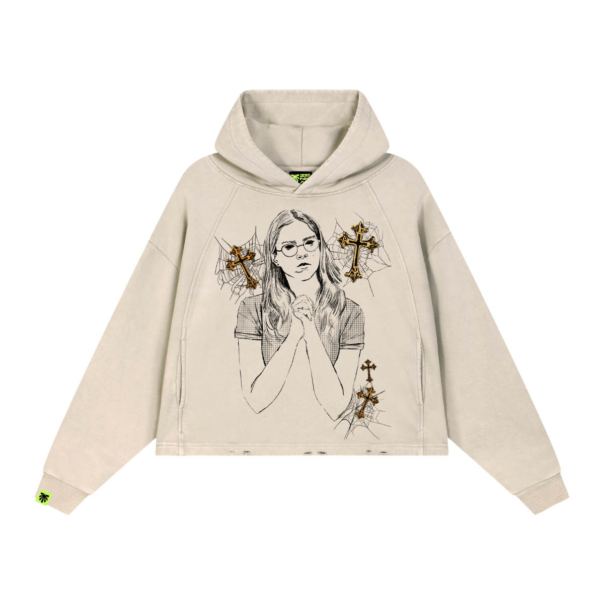 Folded Hands Washed Raglan Hoodie image 1